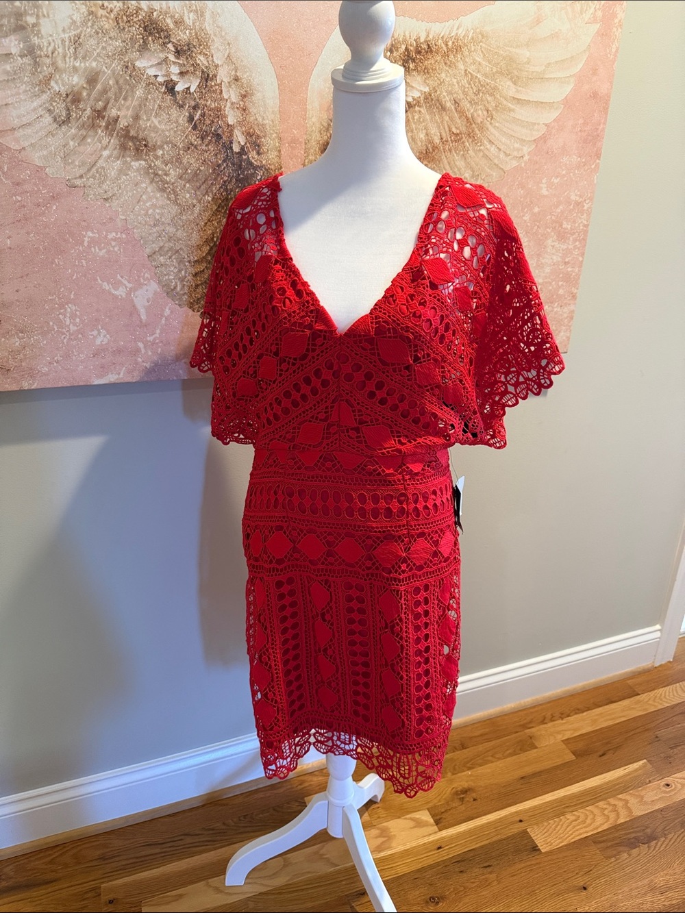Lulu's Red Crochet V-Neck Mini Dress